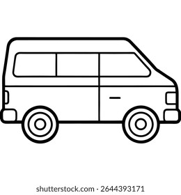 Una simple ilustración de camioneta en blanco y negro ofrece un elemento de diseño versátil para proyectos de transporte y viajes.