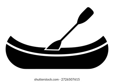 Simples vetor preto e branco de uma canoa com uma pá, representando a recreação da água e a aventura