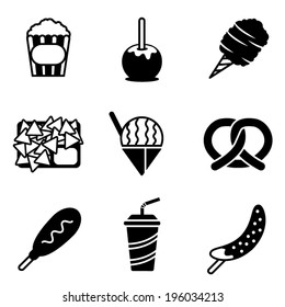 Simple black and white vector carnival snack icons