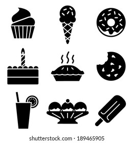 Simple Black And White Vector Dessert Icons