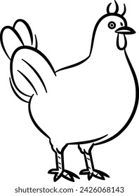 Dibujo simple del vector en blanco y negro de la gallina