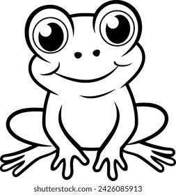 A simple Black and white vector drawing of Frogs, Pond, Nature, Water Lilly
