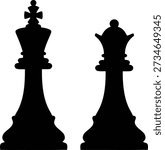 A simple black and white vector graphic showing the silhouettes of the king and queen from a chess set. The figures are isolated on a plain white background.