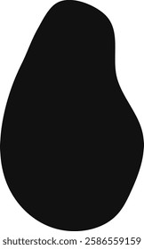 Simple black and white vector graphic showing an avocado silhouette, representing healthy food, vegan and vegetarian lifestyle, and healthy fats