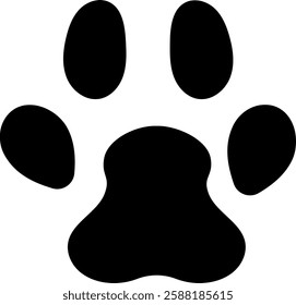 Simple black and white vector graphic of a paw print with visible pads and claws, creating a striking contrast and highlighting the details of the animal s footprint