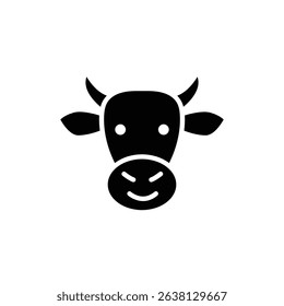 A simple black and white vector graphic of a smiling cow's face. Perfect for farm related designs.