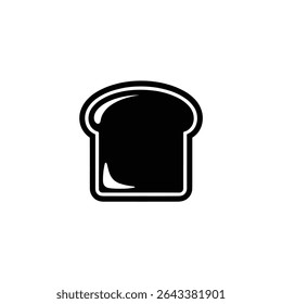 Simples gráfico vetorial preto e branco de uma fatia de pão, possivelmente torrada, isolado em um fundo branco limpo. Design minimalista, imagens relacionadas à comida.