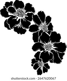 A simple black and white vector graphic of bold flowers seamless pattern.