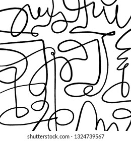 Simple black and white vector hand drawn lines pattern, background with ink shapes. Universal trendy print for fabrics and other. Modern stylish surface in scandinavian style