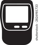 Simple black and white vector icon of a retro cellphone featuring a screen and two buttons