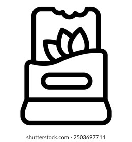 Simple black and white vector icon of a package containing organic plant fertilizer