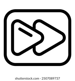 Simple black and white vector icon of two triangles pointing right, symbolizing fast forwarding