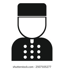 Simple black and white vector icon of a hotel doorman wearing a uniform, perfect for representing hospitality and service