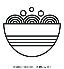 Simple black and white vector icon of a steaming bowl of ramen noodles