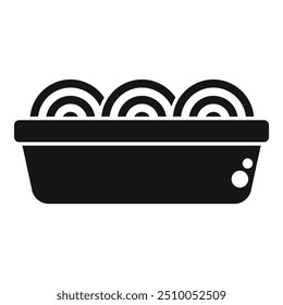Icono de Vector blanco y negro simple de un recipiente de plástico lleno de fideos instantáneos cocidos