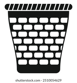 Simple black and white vector icon of an empty trash can, ideal for projects related to cleanliness, waste disposal, and environmental themes
