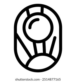 Simple black and white vector icon representing an astronaut helmet with a big round visor