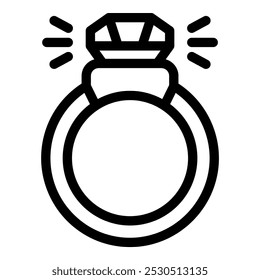 Simple black and white vector icon of a sparkling diamond ring, perfect for representing marriage proposals and engagements