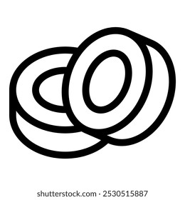Simple black and white vector icon representing two new car tires ready to be put on a car