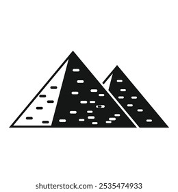 Simple black and white vector icon of two egyptian pyramids standing in the desert