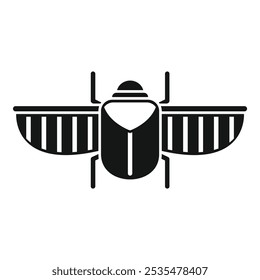 Simple black and white vector icon of a striped winged bug spreading its wings