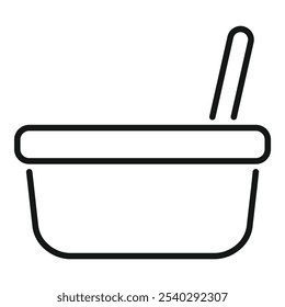 Icono de Vector blanco y negro simple de un recipiente que contiene alimentos con un utensilio, ideal para el almacenamiento de alimentos