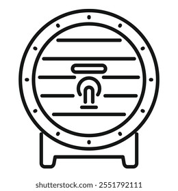 Simples ícone de vetor preto e branco que representa um barril de madeira para fazer vinho ou cerveja ficar em um stand