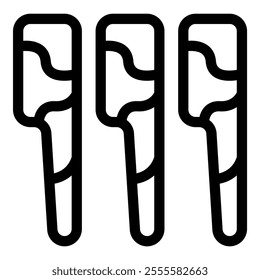 Simple black and white vector icon of three chocolate covered ice cream bars on a stick, representing a sweet frozen dessert