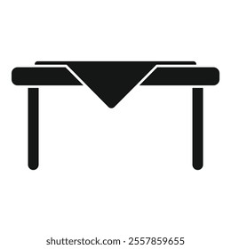 Simple black and white vector icon of a tablecloth hanging over an empty table