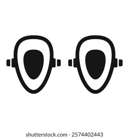 Simple black and white vector icon set representing a wall mounted urinal in empty and full state
