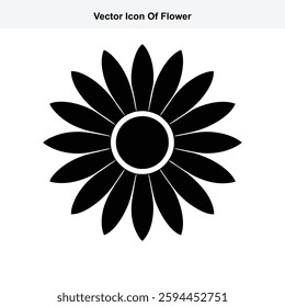 Simple Black and White Vector Icon of a Flower Blossom Graphic Design Element