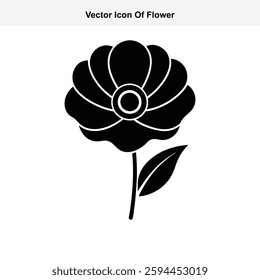 Simple Black and White Vector Icon of a Flower with a Single Leaf