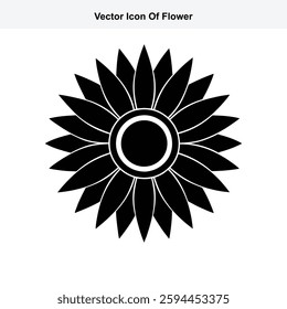 Simple Black and White Vector Icon of a Flower Design