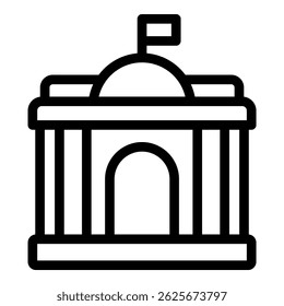 Icono de Vector blanco y negro simple de un edificio del gobierno con la bandera