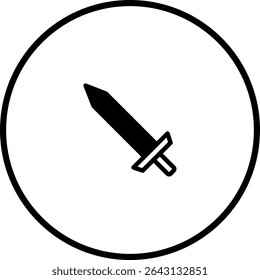 Simples ícone de vetor preto e branco de uma espada dentro de uma borda circular