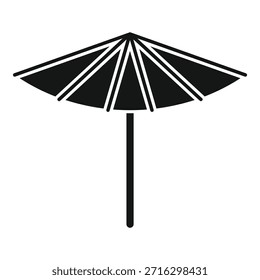 Icono de Vector blanco y negro simple de un paraguas de playa redondo, que ofrece protección contra el sol
