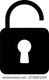 Simple black and white vector icon of an open padlock. Ideal for concepts of security, privacy, access, data protection, and unlocking. Use for websites, apps, presentations, or advertising.