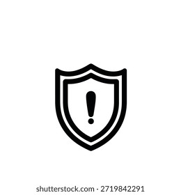 Un simple ícono de Vector en blanco y negro muestra un escudo con un signo de exclamación en el interior, que indica un problema de seguridad, alerta, advertencia o aviso que necesita atención.