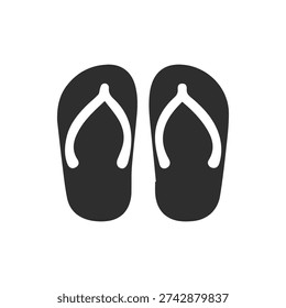 A simple black and white vector icon of a pair of flip-flops. This symbol represents summer, beach holidays, casual footwear, and relaxation.