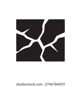 A simple black and white vector icon of a cracked square. This abstract graphic can represent damage, drought, earthquakes, or a textured pattern.