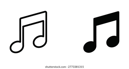 Simple black and white vector icon showing two quarter notes, one filled and one empty, representing musical rhythm and melody.