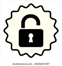 A simple black and white vector icon depicting an unlocked padlock, symbolizing open access, security freedom, and unhindered entry.