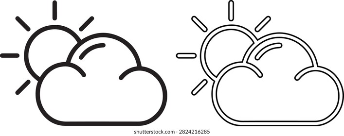 A simple black and white vector icon depicting a sun partially obscured by a cloud.