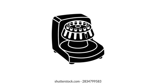 A simple black and white vector icon of a laboratory centrifuge device for clinical and research applications