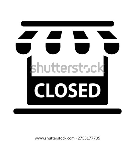 Simple black and white vector icon representing a closed shop or business establishment, perfect for signage, notifications, or website elements indicating unavailability.