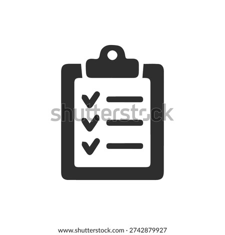 A simple black and white vector icon of a clipboard with a checklist. All tasks are marked as complete with checkmarks, symbolizing accomplishment.