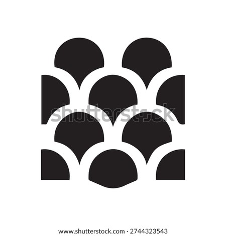 A simple black and white vector icon of a repeating scalloped or fish scale pattern. Ideal for backgrounds, textures, and modern minimalist design projects.