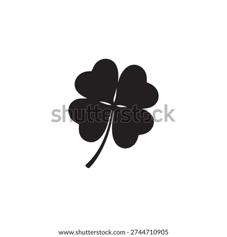 A simple black and white vector icon of a four-leaf clover, a universally recognized symbol of good luck and fortune, isolated on a clean background.