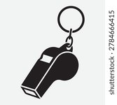 Simple black and white vector illustration of a whistle with a ring,.