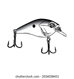Simple black and white vector illustration of fish bait